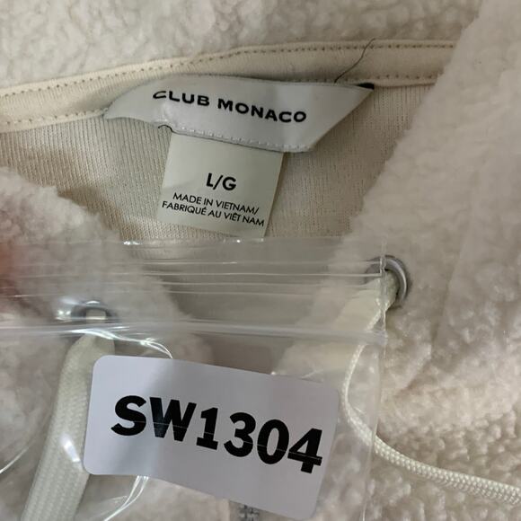 Club Monaco L Womens Fuzzy Fleece Cream Hoodie Sweatshirt - Picture 3 of 9
